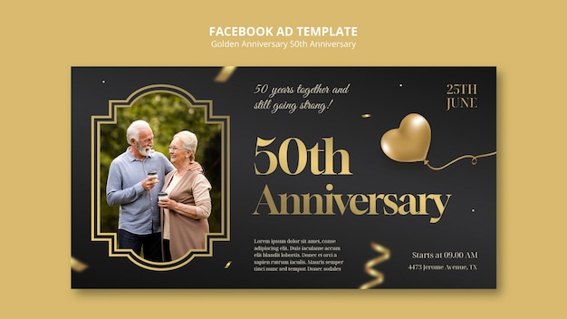 PSD złoty szablon facebooka z okazji 50. rocznicy