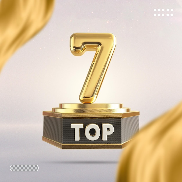 Złoty top 7 numer stylu renderowania 3d