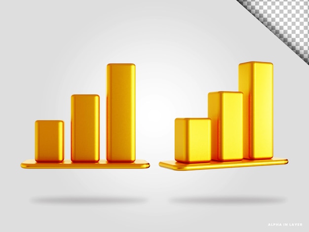 Złoty Wykres Słupkowy 3d Render Ilustracja Na Białym Tle