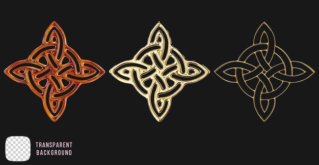 Złoty y2k abstrakcyjny celtycki symbol 3d rendering psd