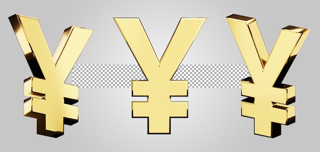 PSD złoty znak jena na przezroczystym tle. renderowanie 3d