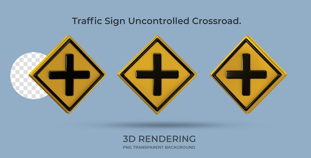 PSD znak drogowy niekontrolowane skrzyżowanie 3d renderowania przezroczyste tło
