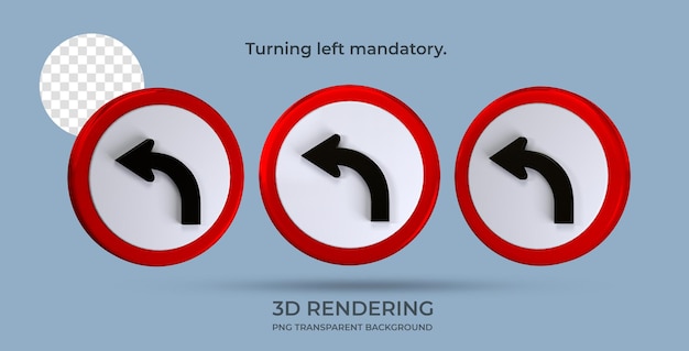 PSD znak drogowy skręcanie w lewo obowiązkowe renderowanie 3d przezroczyste tło