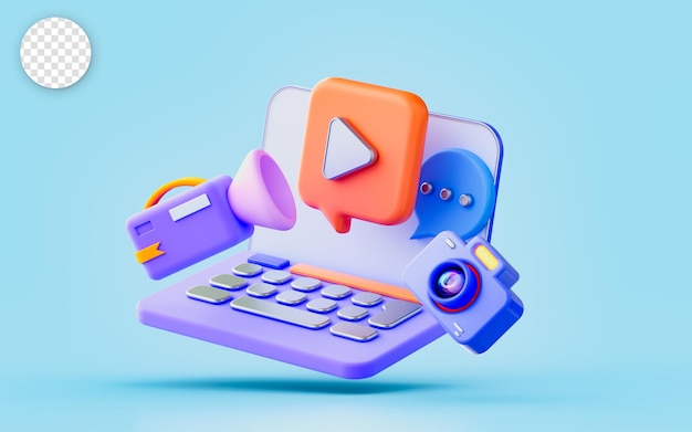 znak laptopa z kamerą wideo rejestrator wiadomości czat 3d koncepcja renderowania do edycji wideo z fotografii