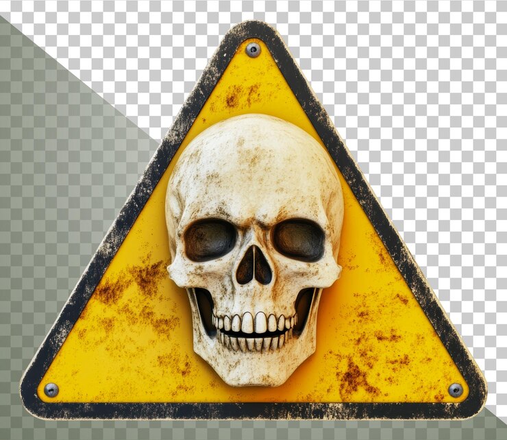 PSD znak ostrzegawczy czaszki png na żółtym