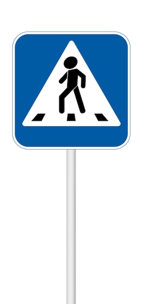 Znak przejścia dla pieszych na pustym tle z białym słupem odpowiedni do planowania ruchu miejskiego