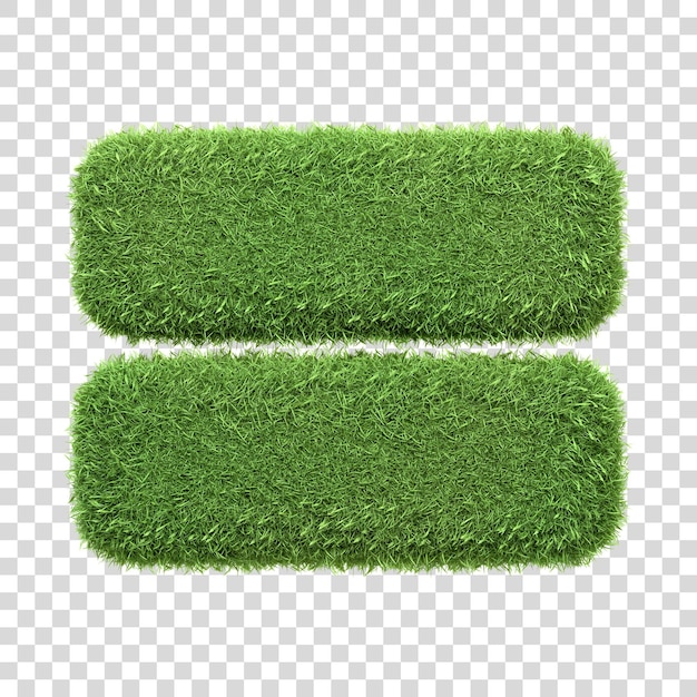 PSD znak równości symbolizujący równowagę stworzony z żywej zielonej trawy izolowanej na białym tle