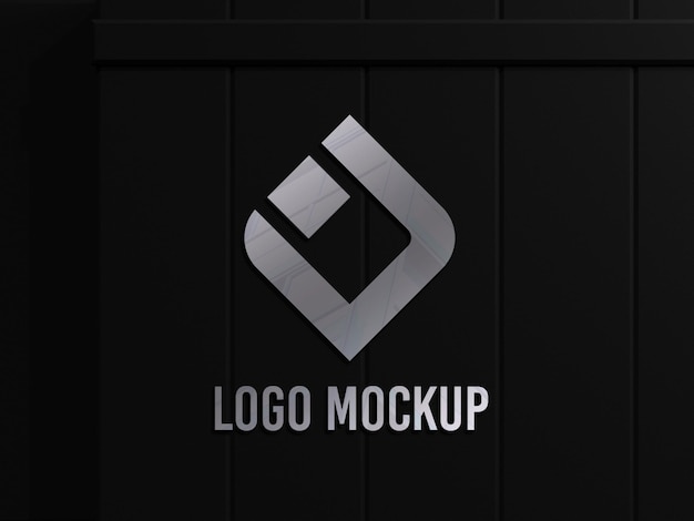 Znak ścienny logo makieta 3d metal na eleganckiej czarnej ścianie