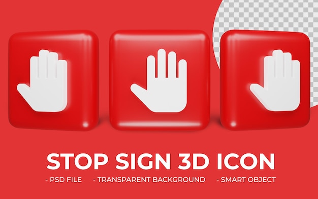 PSD znak stop ikona renderowania 3d na białym tle