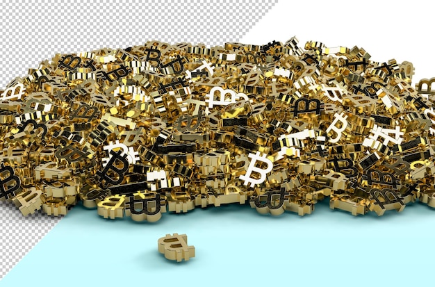 PSD znak waluty bitcoin w kupie na stole makieta