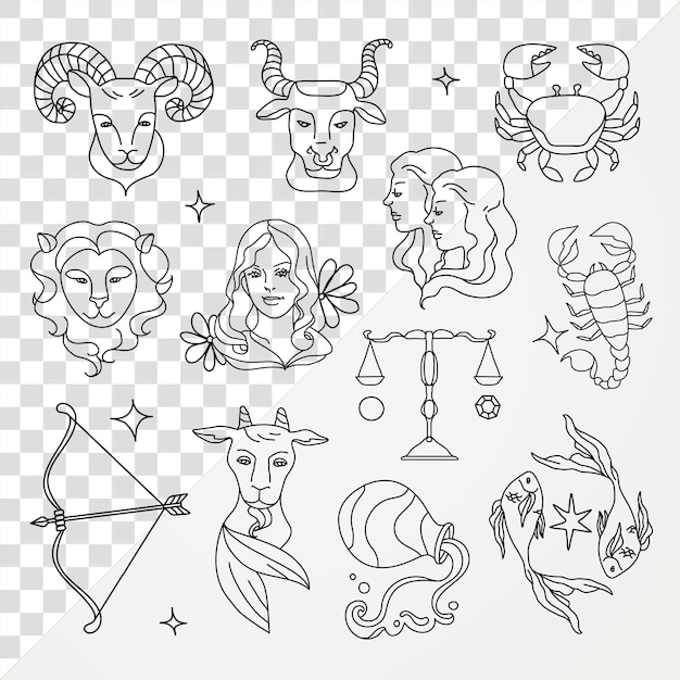 Znaki zodiaku png element kolażowy zestaw przezroczysty tło