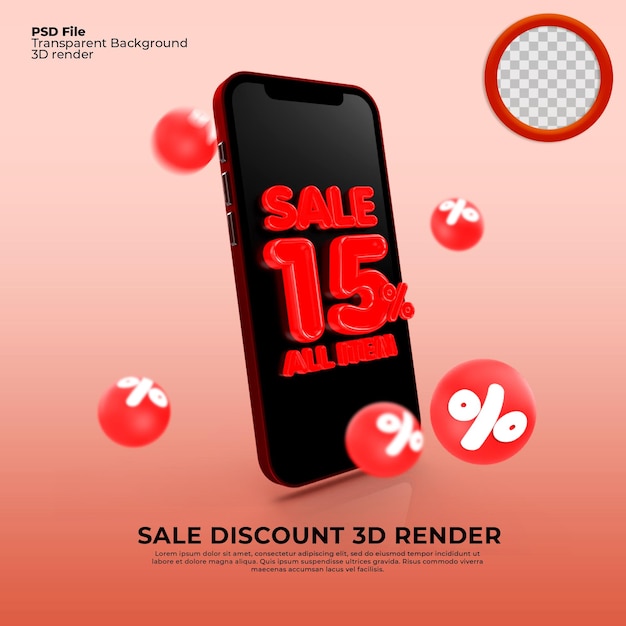 Zniżka Na Sprzedaż 15 Procent W Makiecie Telefonu 3d Render Czarno-czerwone Kolory