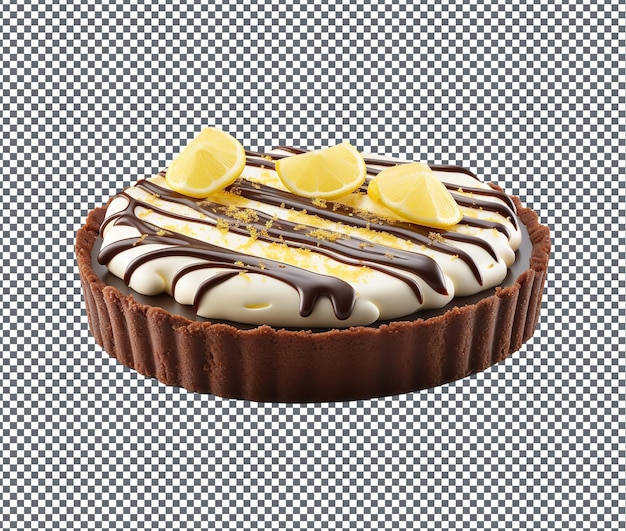 Zo zoete chocolade citroen crème tart geïsoleerd op transparante achtergrond