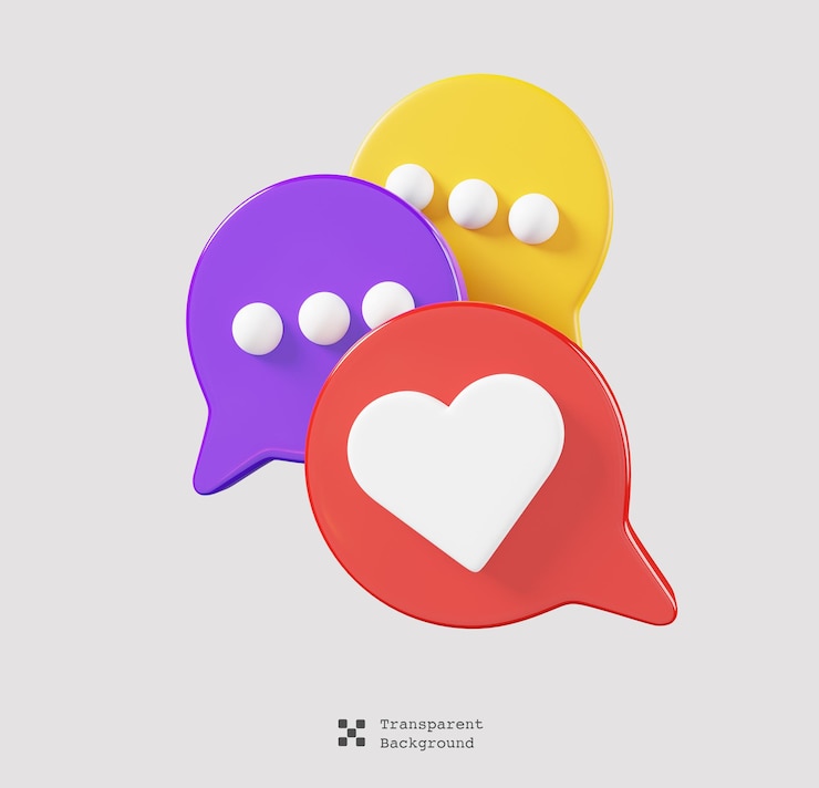 PSD zoals hart en bel praten of commentaar teken symbool geïsoleerd. 3d render illustratie.