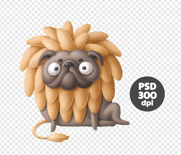 PSD Знак зодиака лев, забавный персонаж мопса в костюме льва