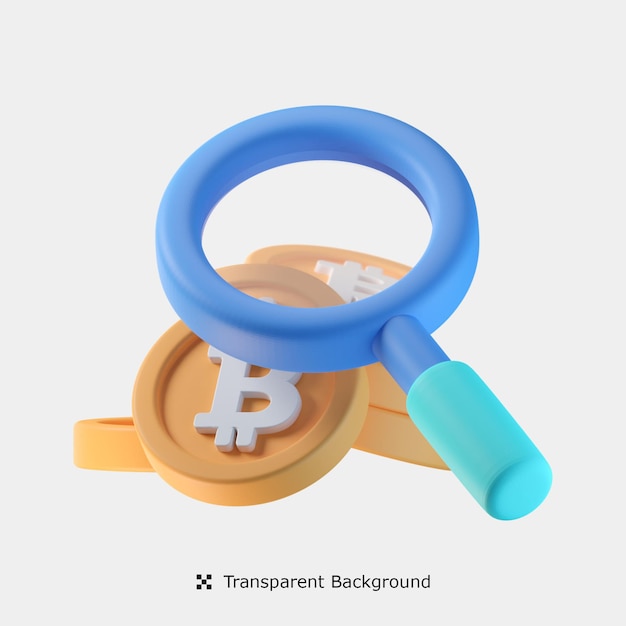 Zoek bitcoin 3d-pictogramillustratie