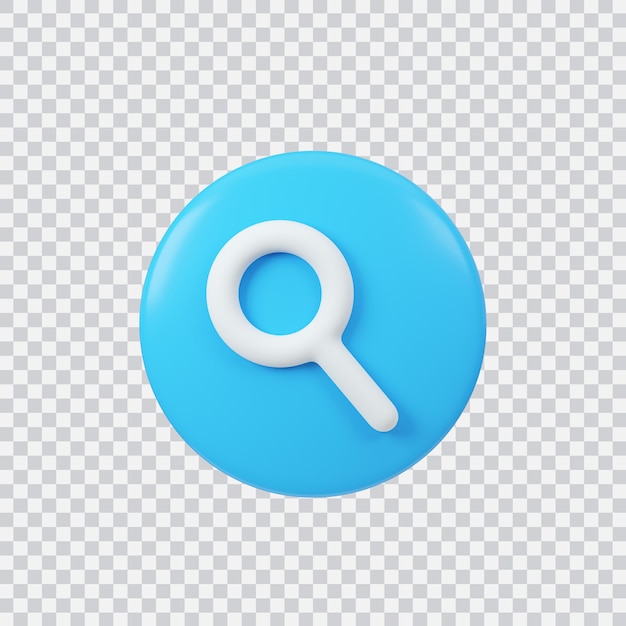 PSD zoek teken 3d render interface-knop geïsoleerd op wit