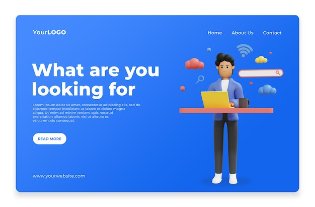 Zoekconcept voor de startpagina van de bestemmingspagina 3D-rendering Premium Psd