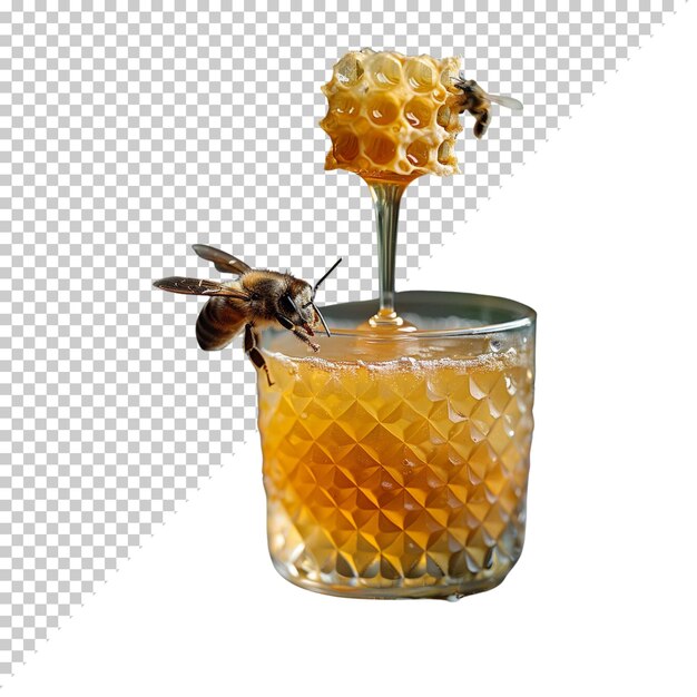 PSD zoete honingpot met een bij geïsoleerd op een doorzichtige achtergrond natuur