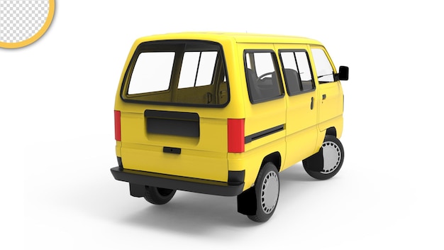 Żółta furgonetka z numerem rejestracyjnym 18
