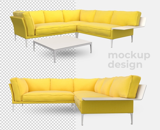 Żółta kanapa z nowoczesnym designem 3D