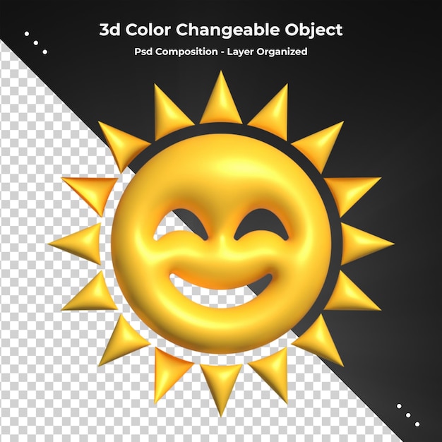 PSD Żółte słońce z promieniami, gwiazda słońca. 3d wektor ikona. cartoon renderowanie 3d w stylu minimalistycznym