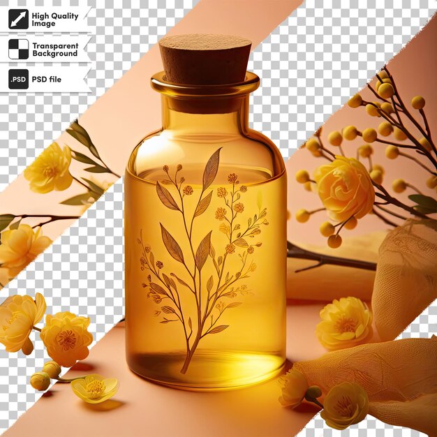 PSD Żółty olej eteryczny psd z kwiatami na przezroczystym tle