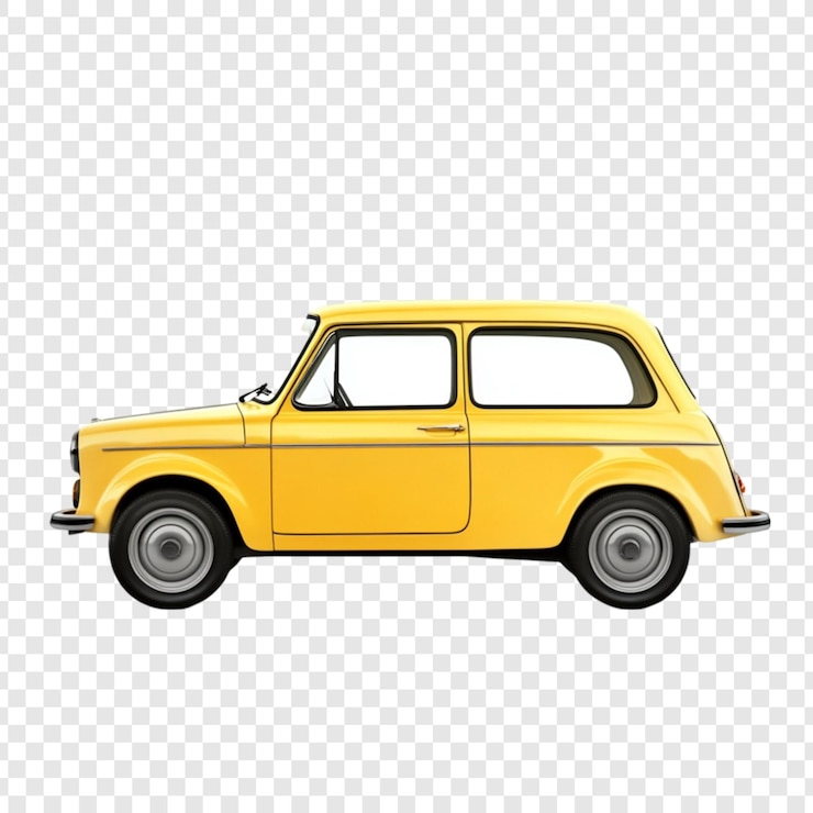 PSD żółty samochód z boku wesoła jazda retro nostalgia trip
