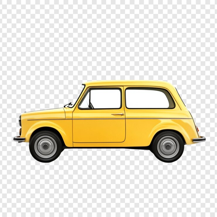 PSD żółty samochód z boku wesoła jazda retro nostalgia trip