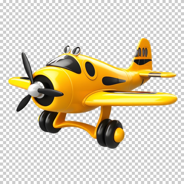 PSD Żółty samolot w stylu kreskówki izolowany na przezroczystym tle