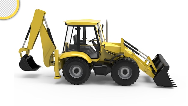 PSD Żółty traktor z dużym kołem i małym kołem z boku.
