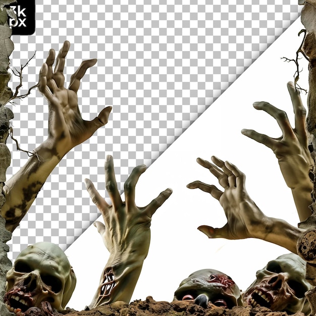 PSD zombie apocalypse halloween photo frame isolated on transparent background