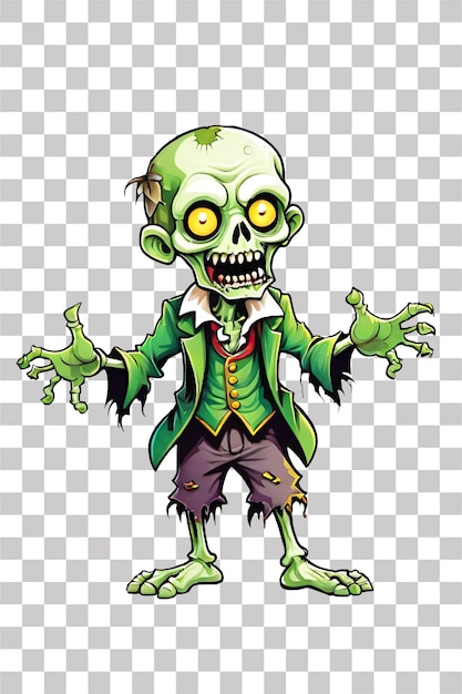 Zombie cartoon character isolated on transparent background