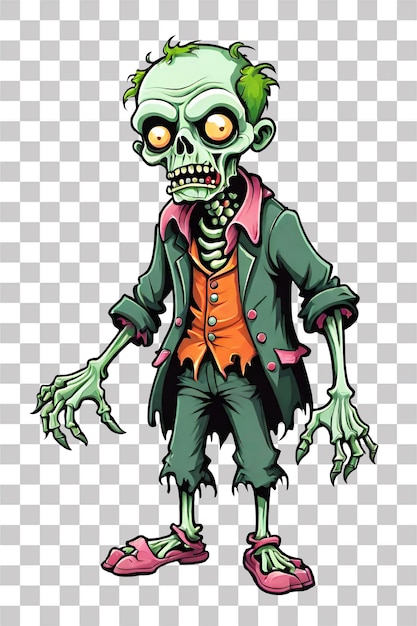 PSD zombie cartoon character isolated on transparent background