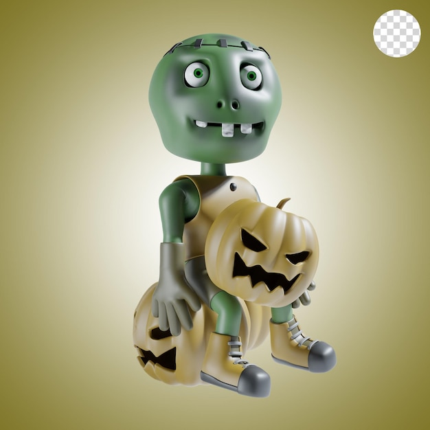 Zombie halloween 3d illustration in green theme