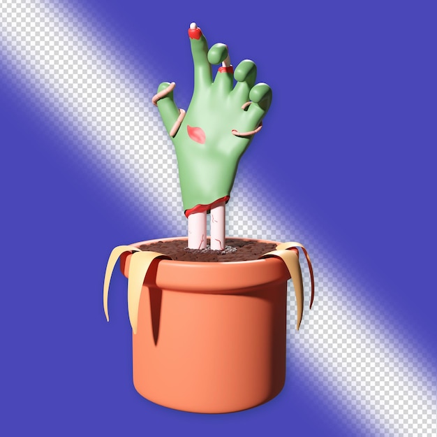 PSD the zombie's hand came out of the flower pot 3d render