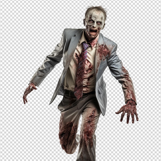 Zombie wearing business attire isolated on transparent background png