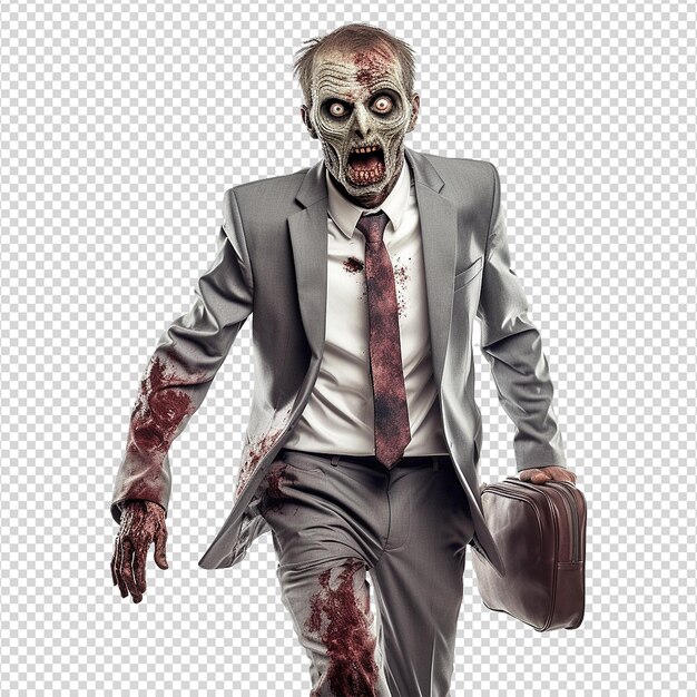Zombie wearing business attire isolated on transparent background png