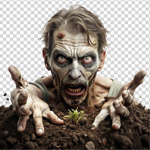 PSD zombie wychodzące na ziemię izolowane na przezroczystym tle
