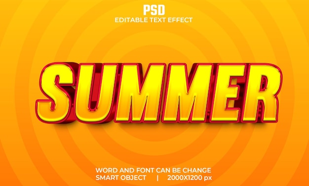 Zomer 3d bewerkbaar teksteffect premium psd met achtergrond