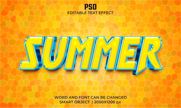 Zomer 3d bewerkbaar teksteffect premium psd met achtergrond