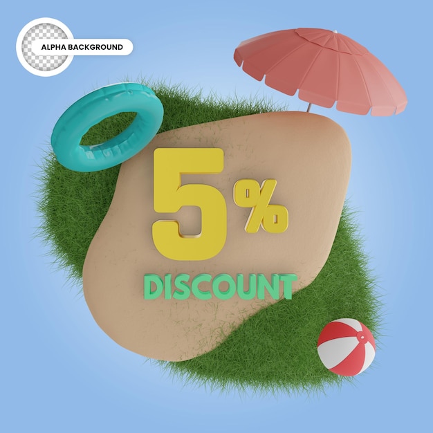 Zomer 5 procent korting geïsoleerde 3d render