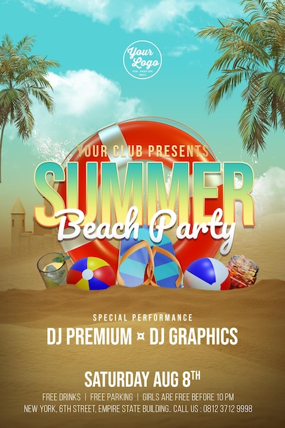 PSD zomer beach party flyer-sjabloon