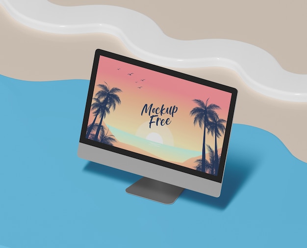 PSD zomer concept met computer en strand