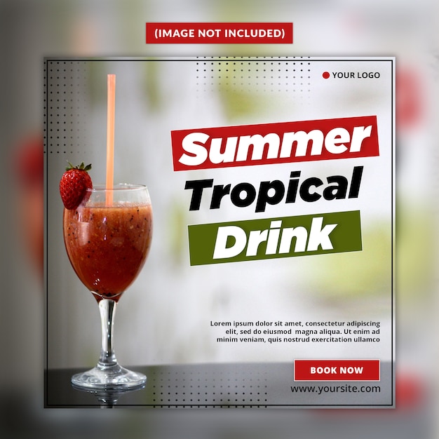 PSD zomer drinkt social media post-sjabloon