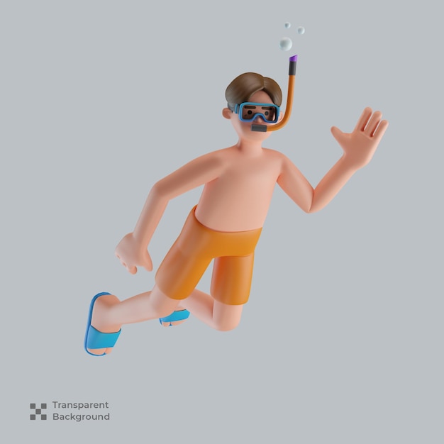 Zomer karakter snorkelen 3d illustratie