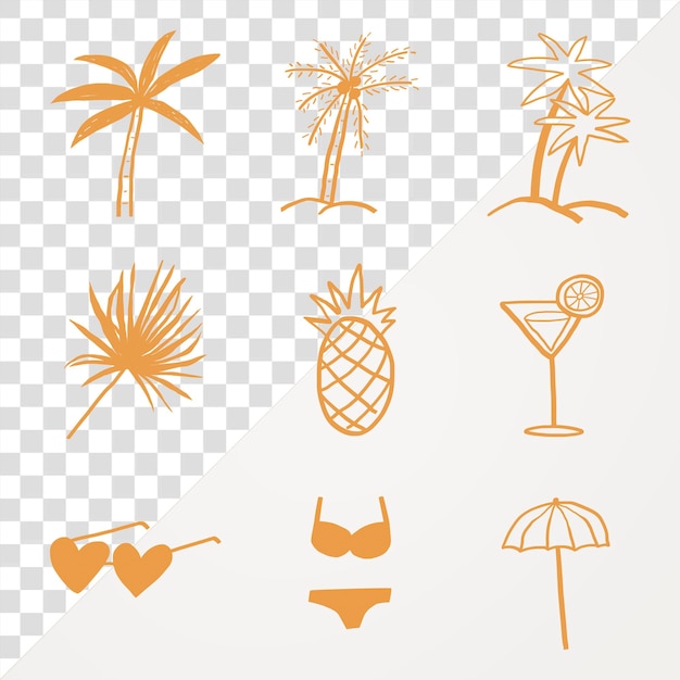 Zomer png dagboek stickers met palmbomen en vakantie motieven doodle collectie
