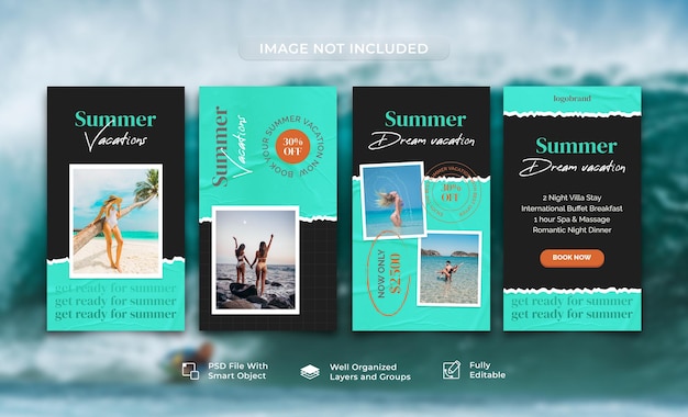 PSD zomer reizen vakantie vakantie instagram verhalen sjabloon collectie