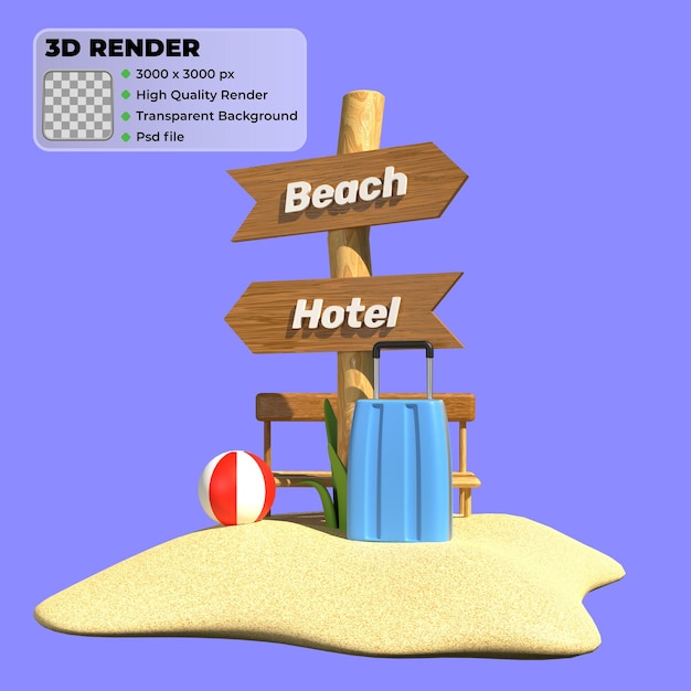 Zomer richting vakantie 3d render icon