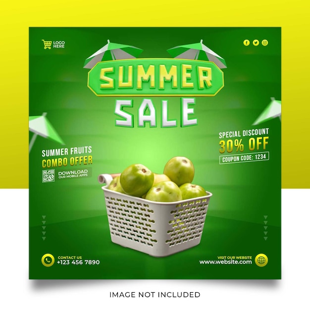 Zomer sale fruit social media banner template design